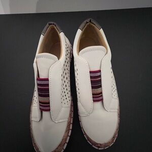 SHEIN White and Red Flats with Modern Elastic Lacing